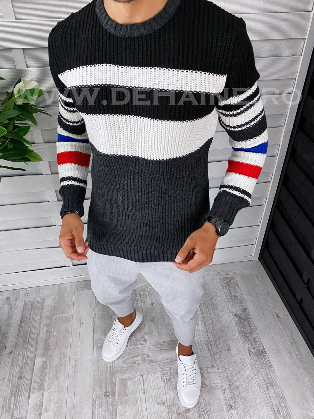 Pulover barbati gros slim fit gri inchis t3576 i18-6*